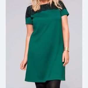 H&M Emerald Green Lace Short Sleeve Shift Dress